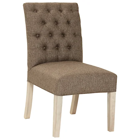 Upholstered Side Chair (Dark Fabric) with Button Tufting